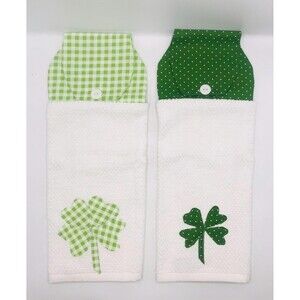 Set of 2, Hanging Kitchen Tea Towels: St Patricks Day Green, Cottage Kitchen